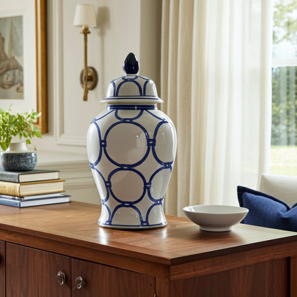 Ceramic Classic Links Decorative Temple Jar - Blue, 18 in.