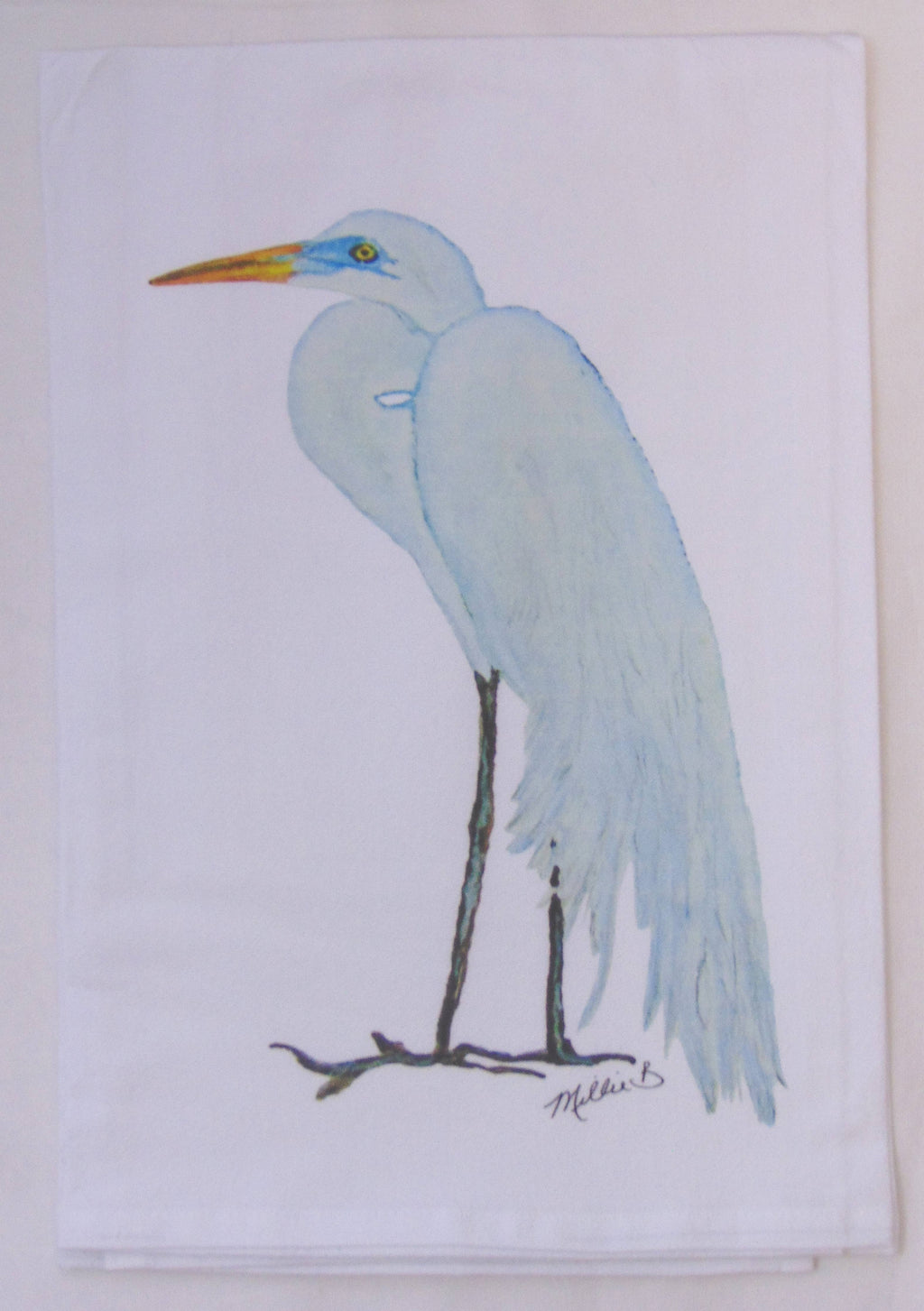 Limited Edition Egret on White Flour Sack Towel