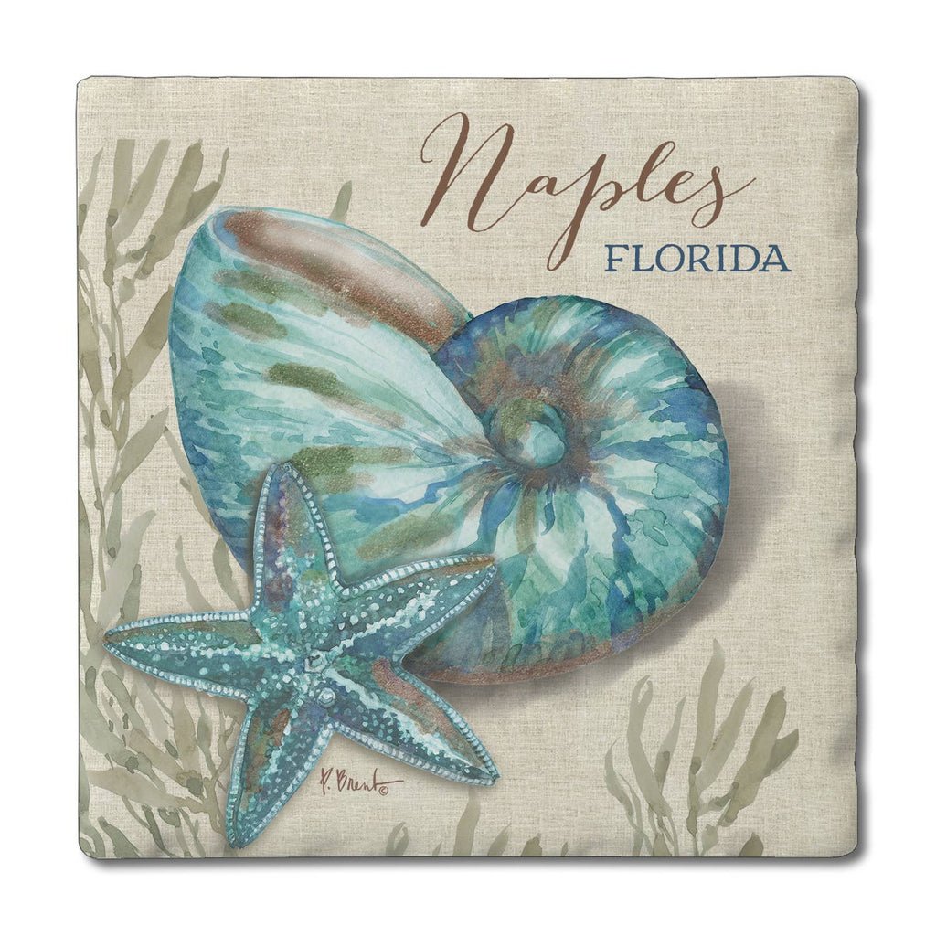 Name Drop Single Tumbled Tile Coaster-Crescent Conch