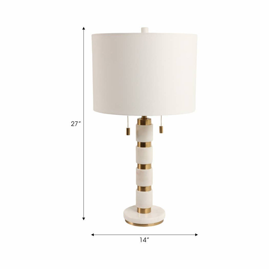 White/Gold 27x14 in. Stacked Marble Table Lamp with 2 Pulls
