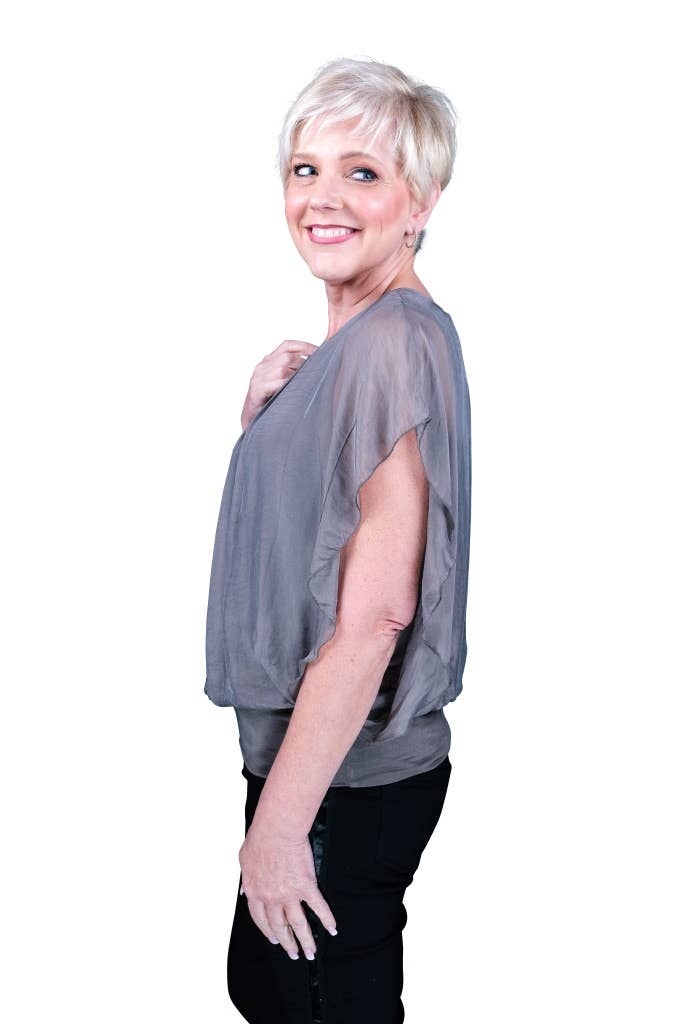 Aurora Flutter Fly Sleeve Silk Top w/ Band Bottom (BSS202)