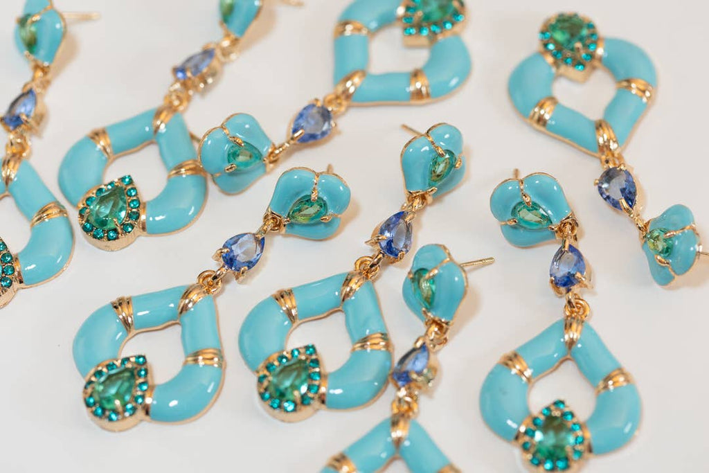 Aegean Dream Crystal Turquoise Teardrop Statement Earrings