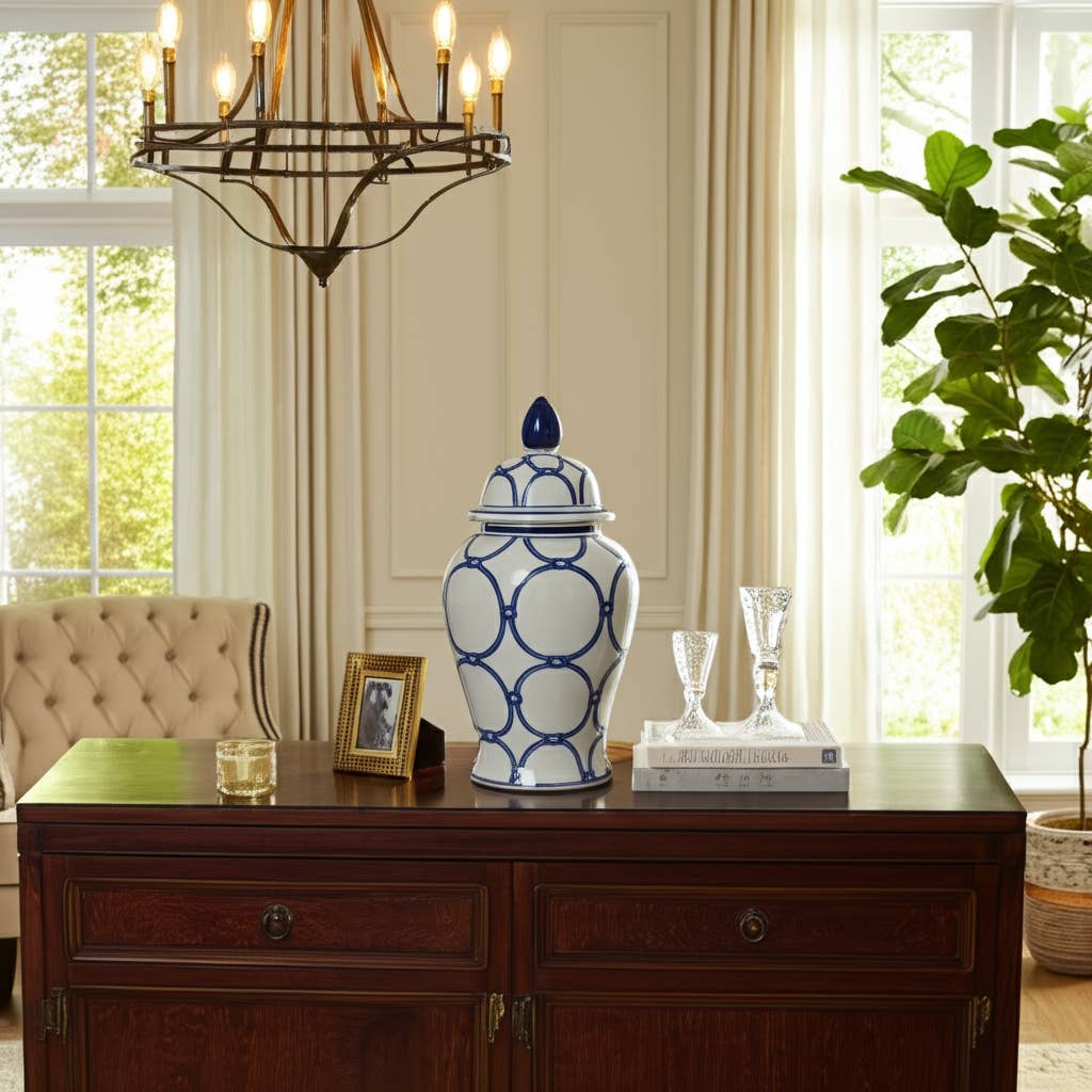 Ceramic Classic Links Decorative Temple Jar - Blue, 18 in.