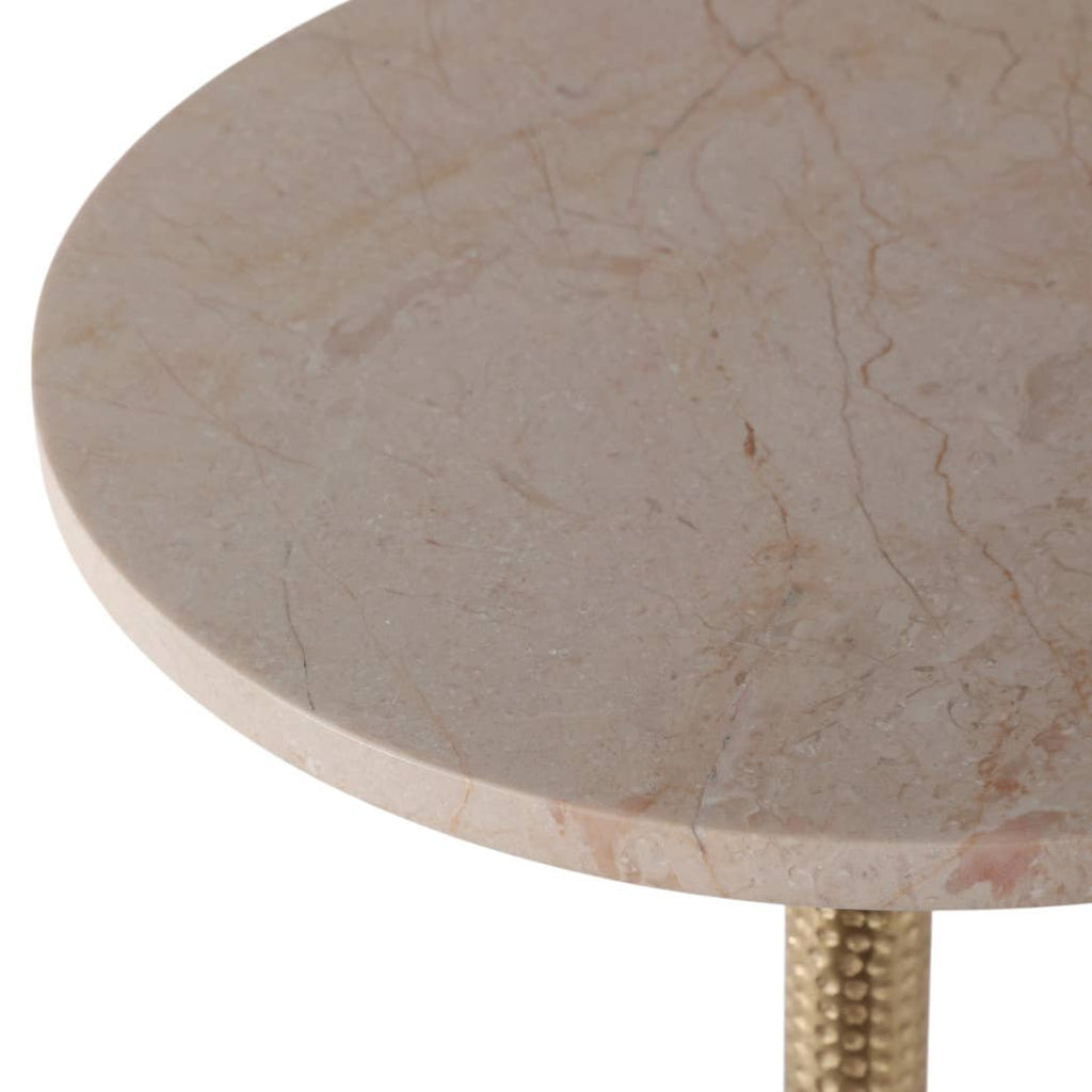 Drink Table - Ivory Marble Top Gold Metal Base, 25 in.