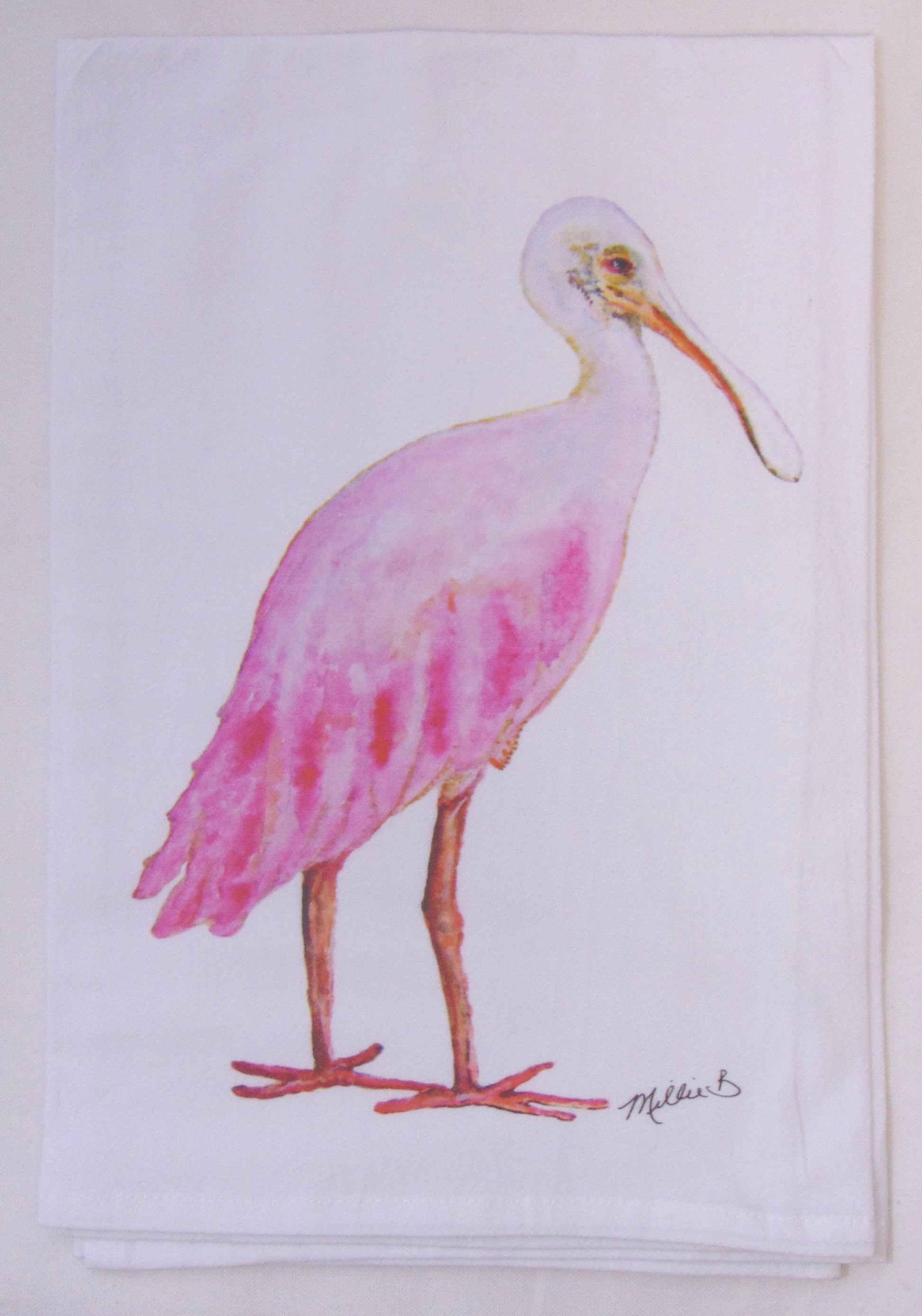 Limited Edition Spoonbill on White Flour Sack Towel