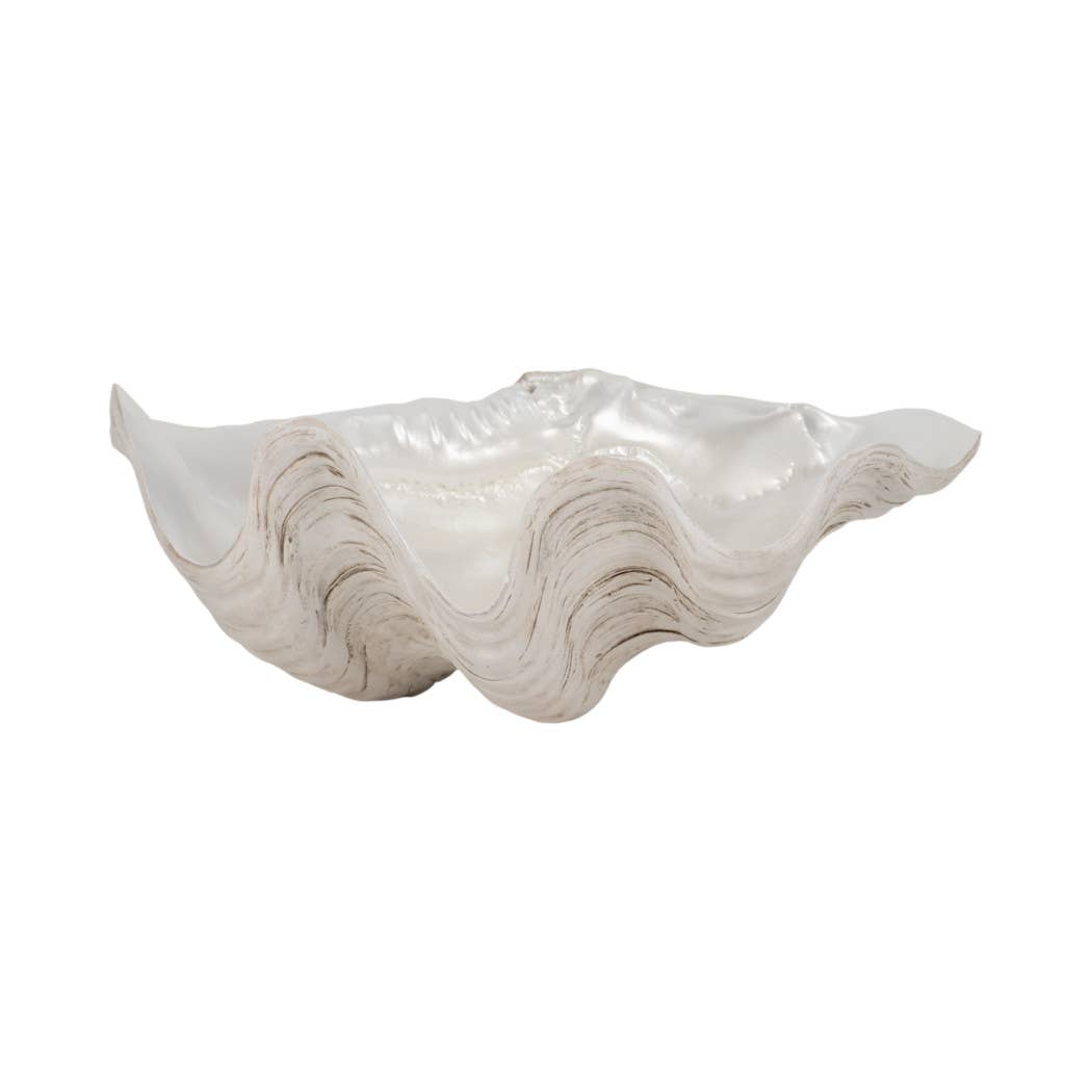 Decorative Bowl - Ivory Resin Coastal Pearlized Shell, 9 in.
