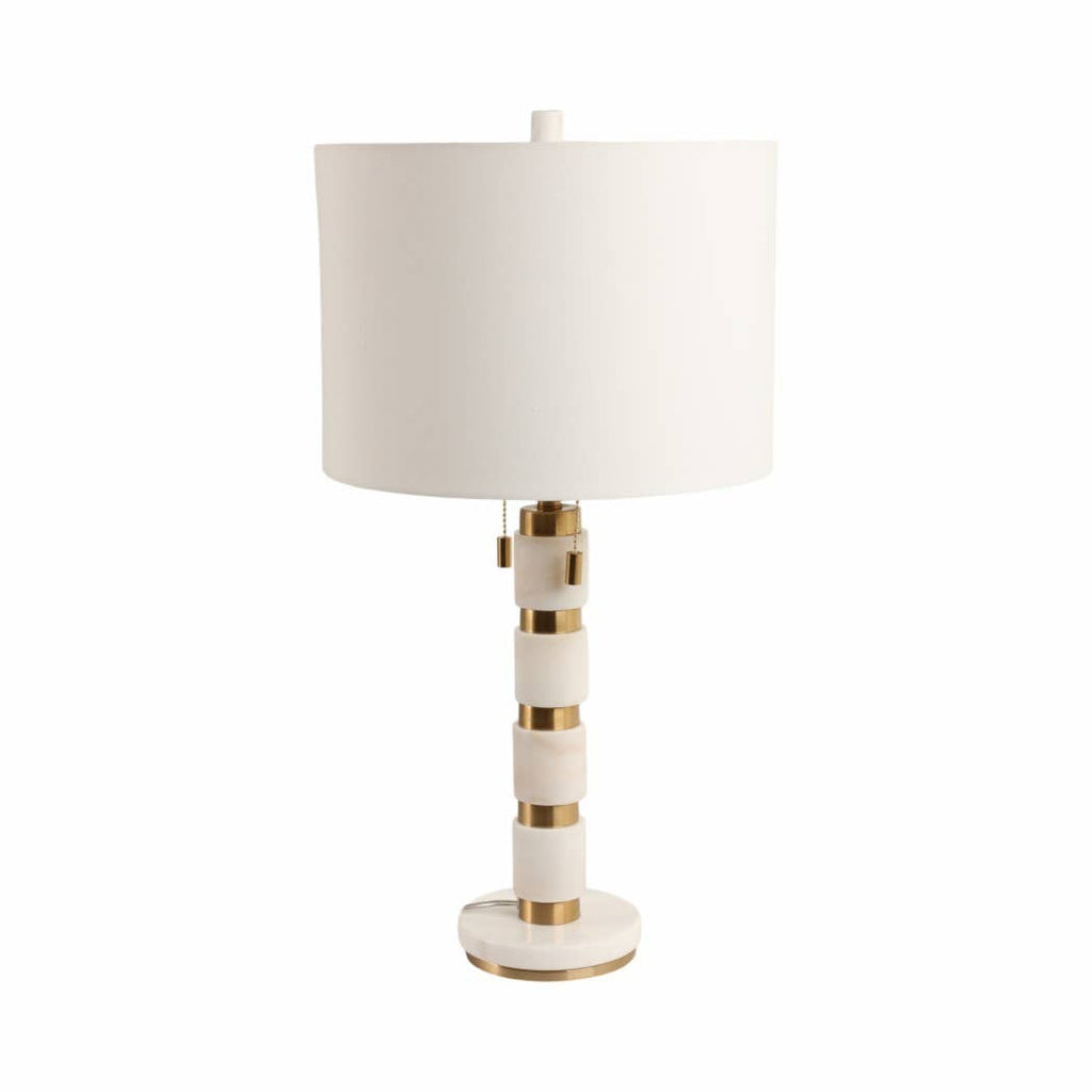 White/Gold 27x14 in. Stacked Marble Table Lamp with 2 Pulls