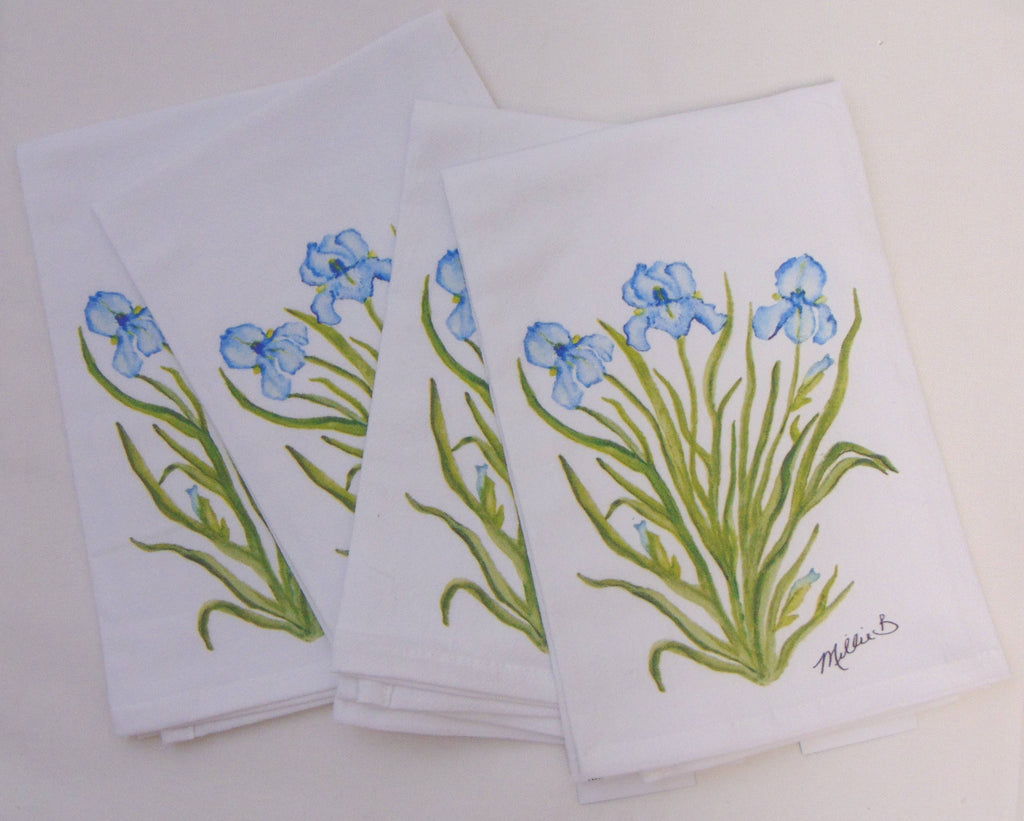 Limited Edition Blue Iris White Flour Sack Towel