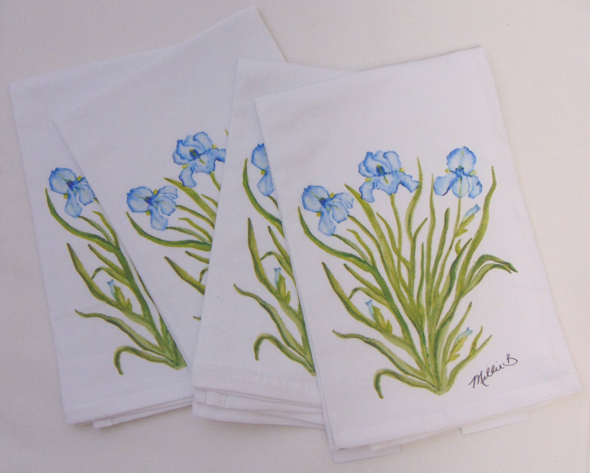Limited Edition Blue Iris White Flour Sack Towel