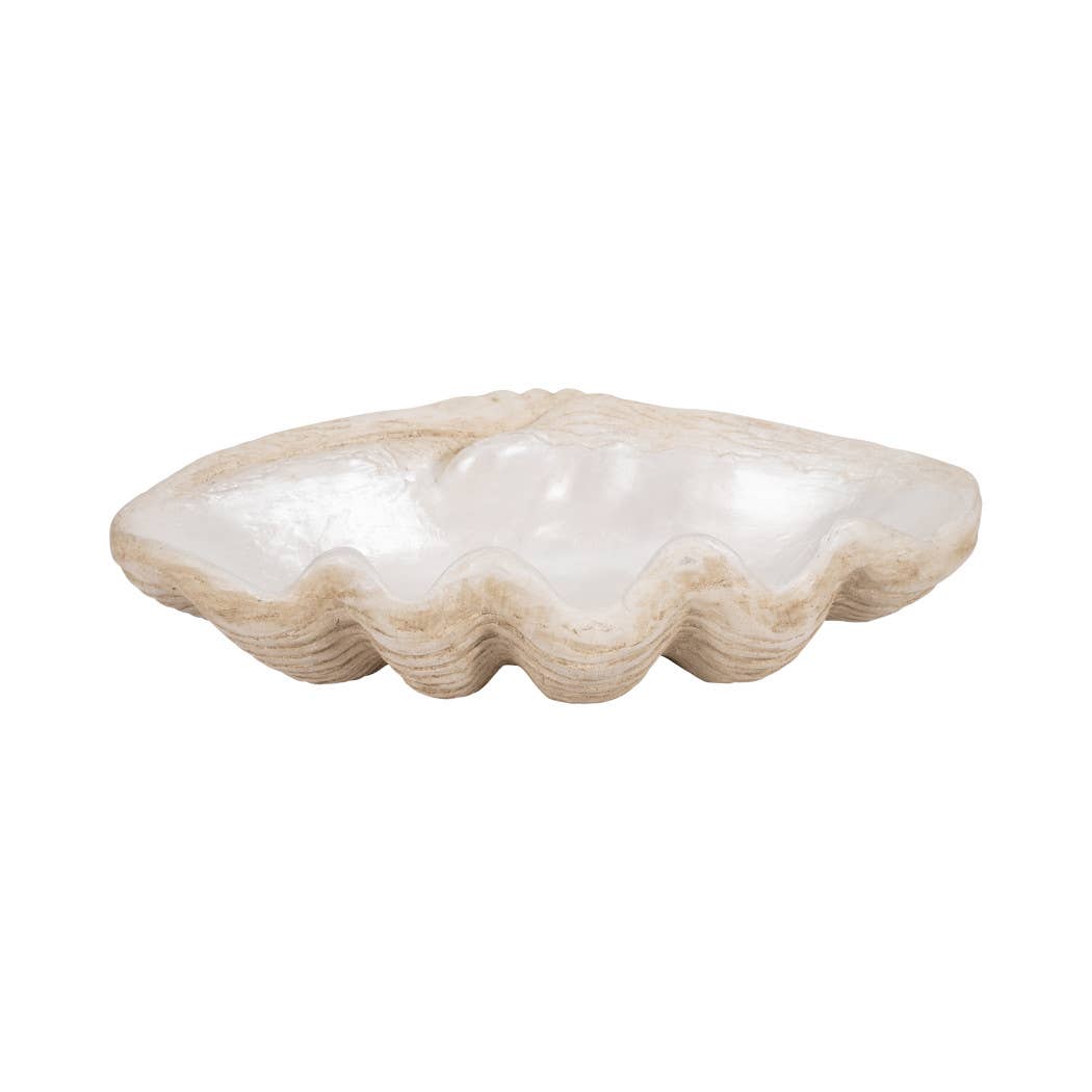 Decorative Bowl - Ivory Resin Coastal Wavy Rim, 16 in.