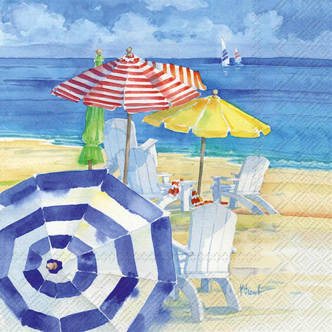 Paper Cocktail Napkins Pack of 20 Watercolor Beach
