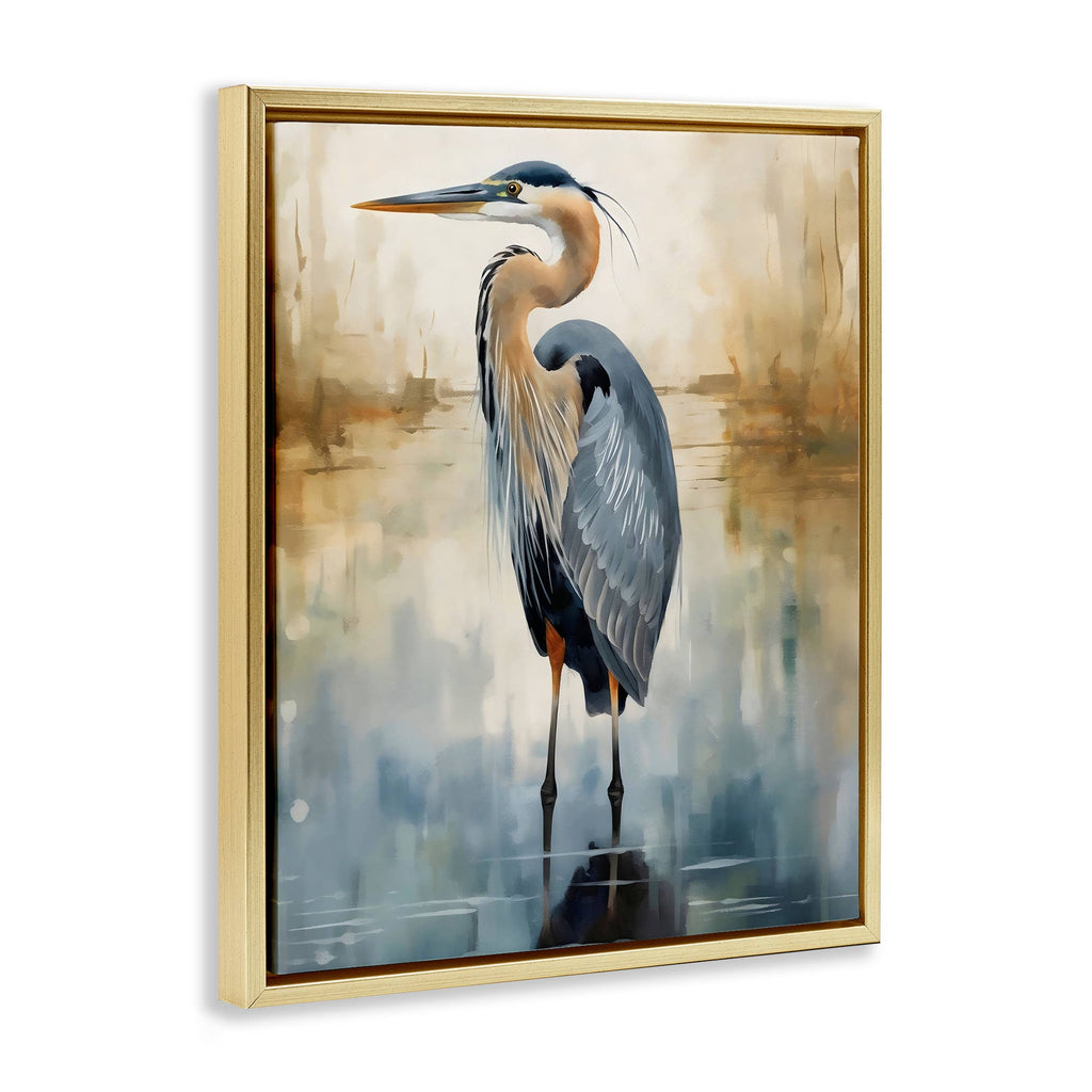 Peaceful Heron over Abstract - Framed Wall Art