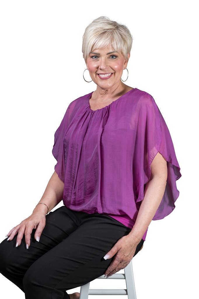 Aurora Flutter Fly Sleeve Silk Top w/ Band Bottom (BSS202)