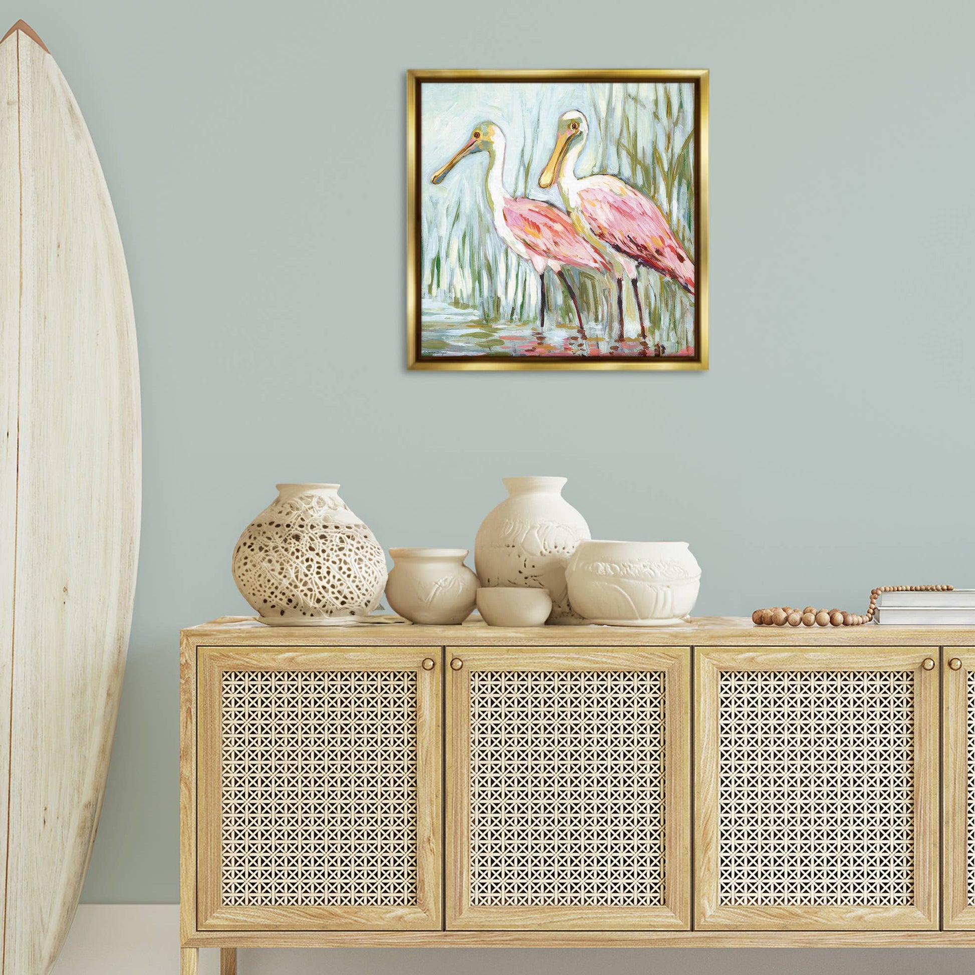 Spoonbill Birds Pair Floating Frame