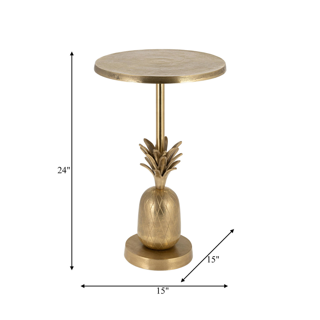 Gold 15x24 in. Metal Round Top Pineapple Side Table