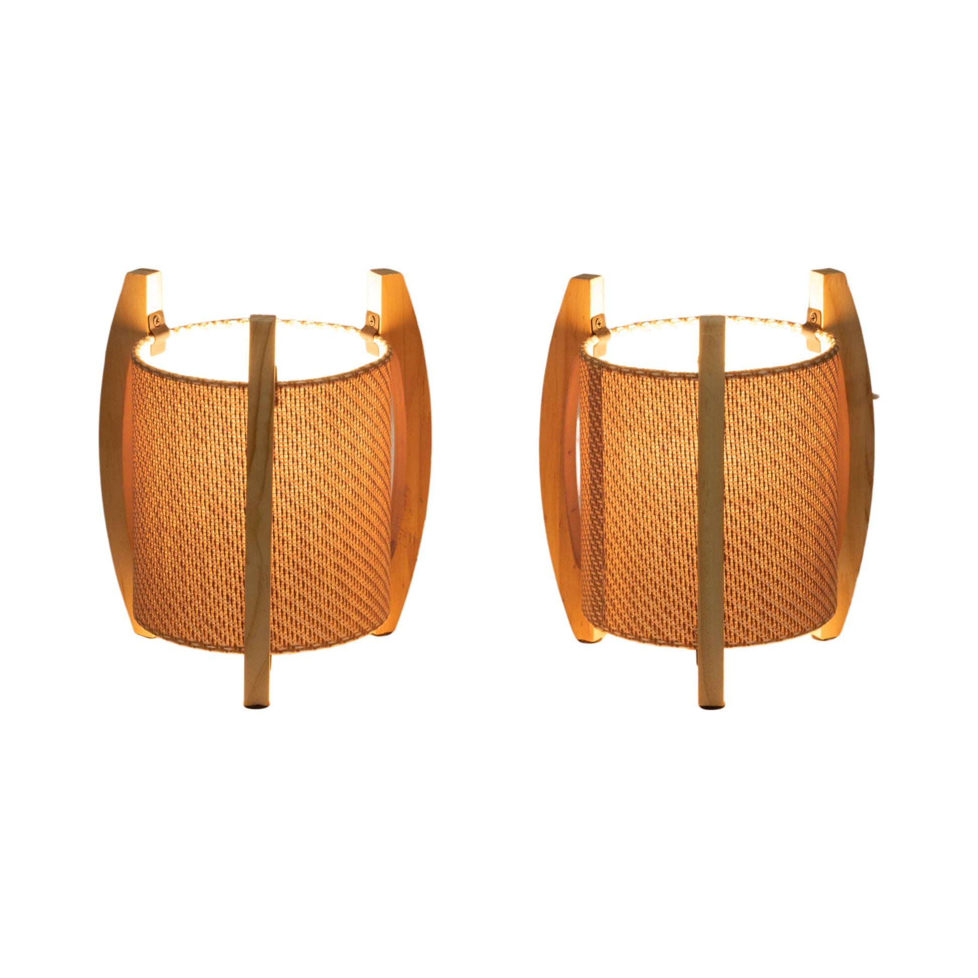 Table Lamps Set of 2 - Ivory Wood Cylinder Tripod, 11 in.